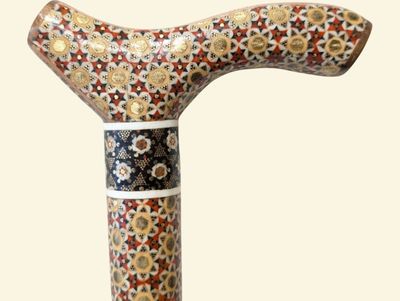 a close up of a walking stick with a pattern on it
