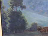 a painting of a man riding a horse drawn carriage