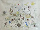 un tableau accroché au mur d'une pièce où se trouvent beaucoup d'objets