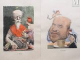 two pictures of a man with a beard and a man with a bird on his head