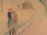 dessin représentant un homme et une femme marchant sur une route
