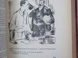 an open book with a drawing of a man talking to a woman