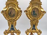 paire de socles d'horloge français du XIXe siècle, en cuivre doré et marbre