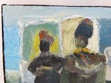 un tableau représentant une femme debout devant un miroir