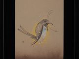 painting of a bird on a brown background with a black frame