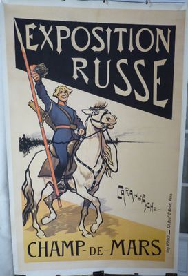 affiche représentant un homme à cheval, une lance à la main