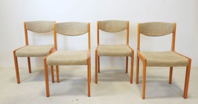 four mid century danish teak dining chairs with upholstered seats