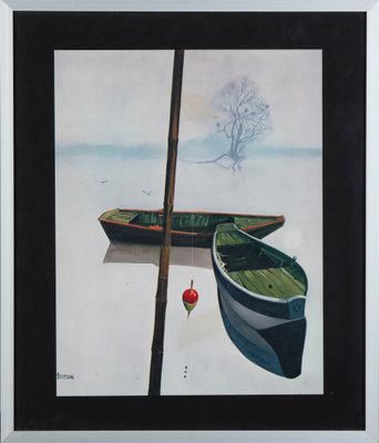 ECOLE FRANCAISE "Deux barques sur un lac"