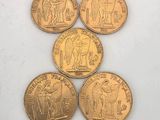 five british gold sovereigns, one sovereign, one sovereign and one sovereign