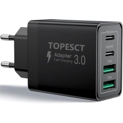 a black charger with two usb ports attached to it