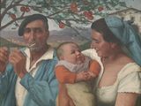 a painting of a man holding a baby and a woman holding a baby