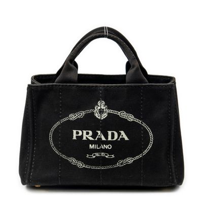 PRADA - SAC à main modèle "Canapa tote" PM en toile noire, o…