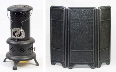 Écran de cheminée pare-feu en métal. On y joint un poêle à p…