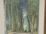 a picture of a painting of a person walking in the woods