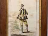 tableau représentant un soldat armé, dans un cadre en bois