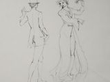 drawing of a man and a woman dressed in formal clothing