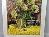 a painting of flowers in a vase on a table