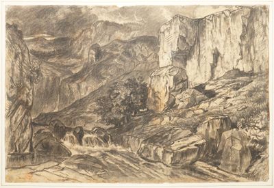 HUET Paul, 1803-1869, Torrent en Auvergne, Dessin au fusain … - Photo 1