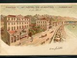 une photo d'une carte postale représentant un hôtel au bord de la mer