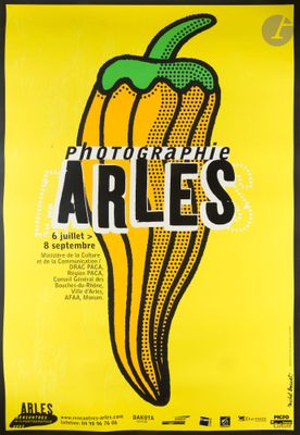 a yellow poster with a chili on it that says arles