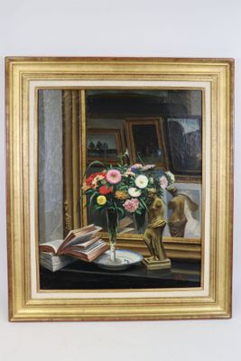 une peinture de fleurs dans un vase sur une table