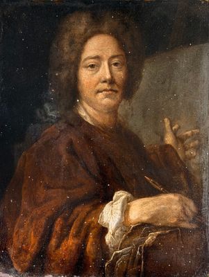 un vieux tableau représentant un homme tenant un morceau de papier à la main