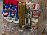 a pallet with a bunch of christmas decorations on it