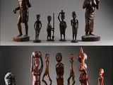 plusieurs figurines en bois représentant des personnages et des animaux dans diverses poses