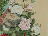 a painting of a peacock sitting on top of a tree