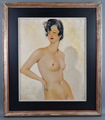 an image of a painting of a nude woman in a black frame