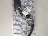 a plastic bag with a pair of black shoes inside of it