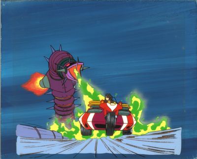 une image représentant un dessin humoristique d'un homme sur un bateau, avec un dragon en arrière-plan