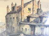 une photo d'un tableau représentant un bâtiment sur lequel figure une horloge
