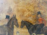 un tableau représentant deux hommes à cheval et un chien