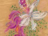 an image of a painting of a flower on a brown background