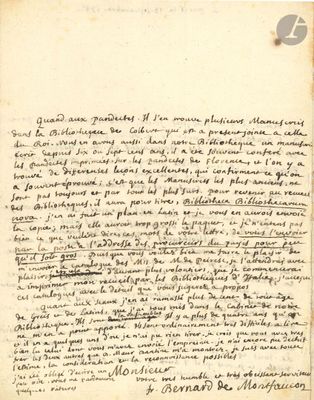 Bernard de MONTFAUCON (1655-1741). L.A.S., Paris 13 septembr…