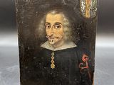 un vieux tableau représentant un homme avec une pipe à la bouche