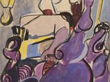 l'image d'un tableau représentant un homme assis sur un canapé
