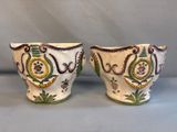 pair of antique hand painted porcelain vases with green and yellow designs