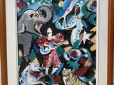 tableau représentant une femme jouant de la guitare devant un groupe d'animaux