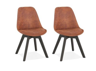 Lot de 2 chaises repas SARAH en tissu marron et pieds noirs …