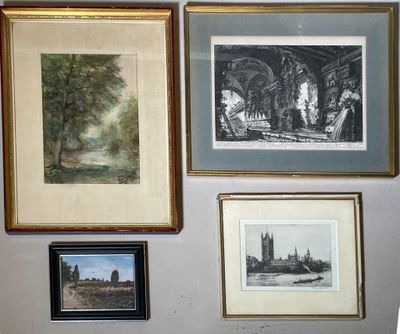 many pictures hanging on the wall above a toilet