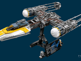 a lego model of a space ship on a stand