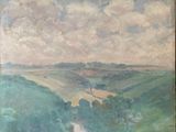 une image représentant un tableau représentant un paysage avec des collines et des arbres