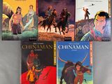 six children ' s books about china, including the story of a man on a horse and a woman riding a bull