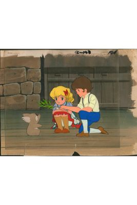 cartoon of a man and a little girl sitting on a porch