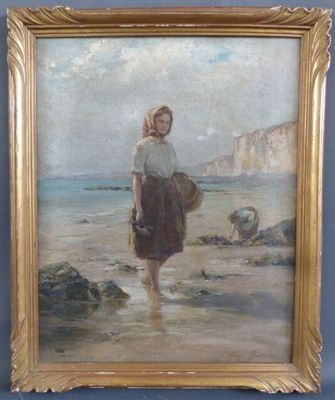 une image représentant un tableau où l'on voit une femme marchant sur la plage