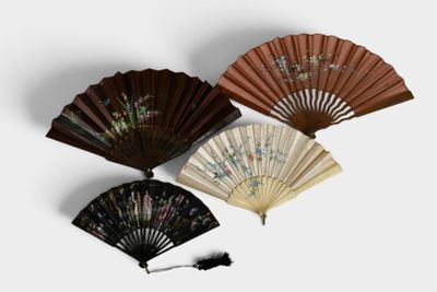 three different types of fan on a white background with a feather
