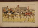 painting of a horse drawn carriage with people in the background