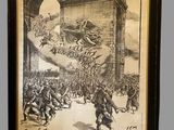 an old poster of a crowd of people in front of a building